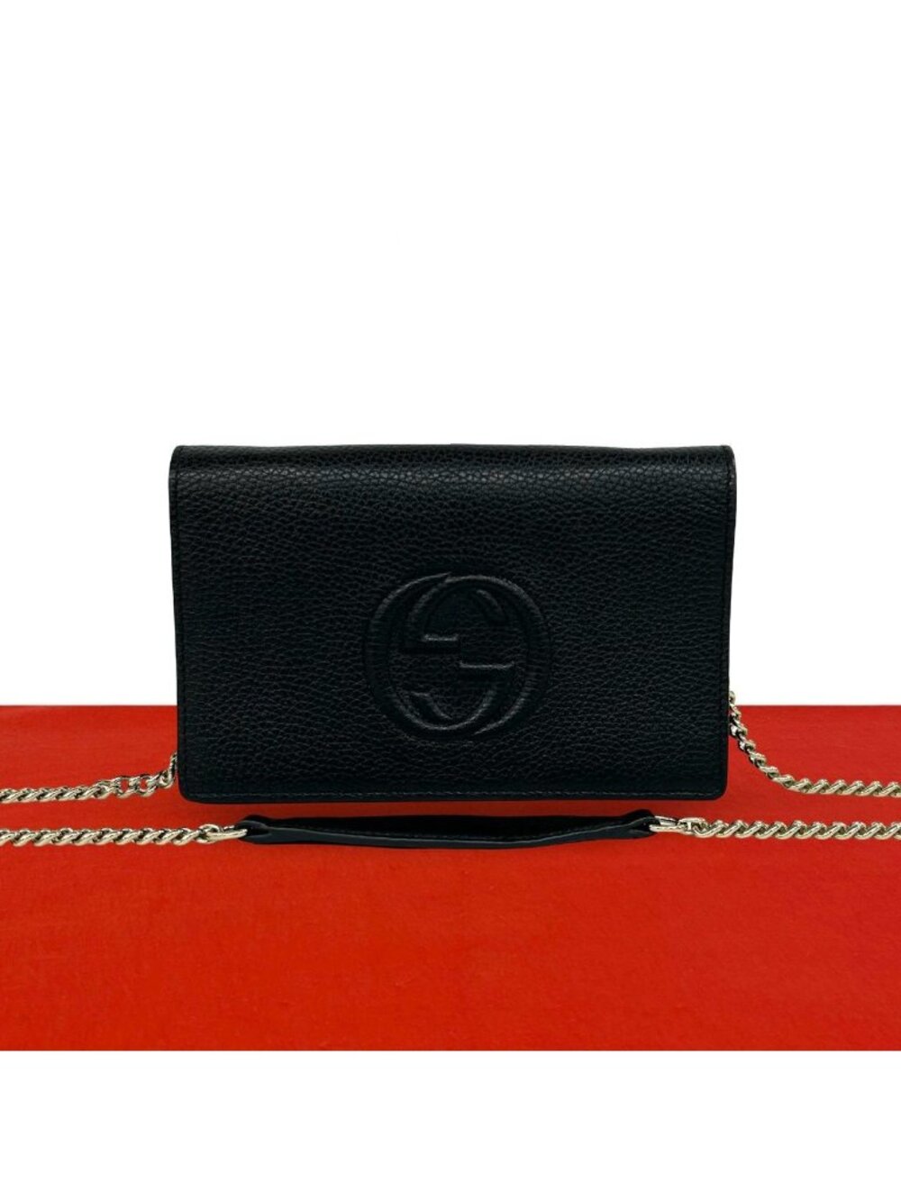 Gucci Soho Interlocking G Leather Chain Wallet on Shoulder Bag Black